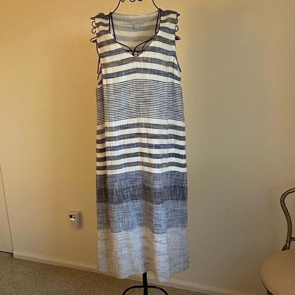 J. Jill Navy and White Striped Midi Dress